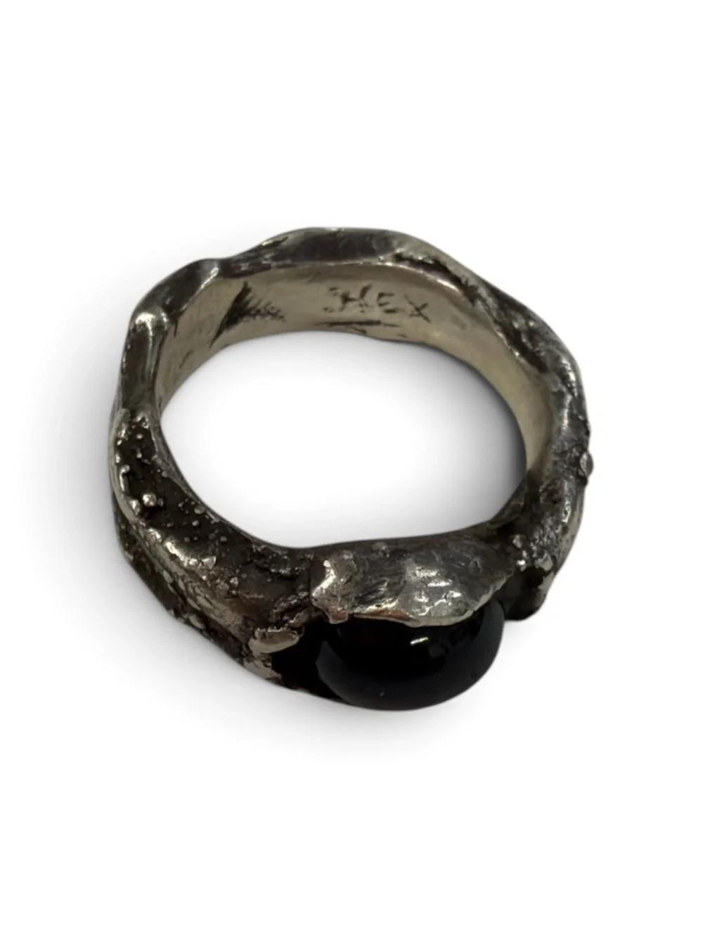 Gaspard Hex Paris 925 Sterling Silver Black Onyx Sculptural Ring Size 10.25